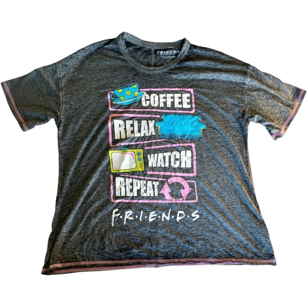 Friends TV Show Sleep Shirt Womens Large Grey Coffee Relax Watch Repeat s21